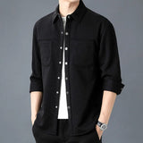 Modinzi men Shirts black / S Men’s Quilted Snap-Button Overshirt – Textured Long Sleeve Shirt