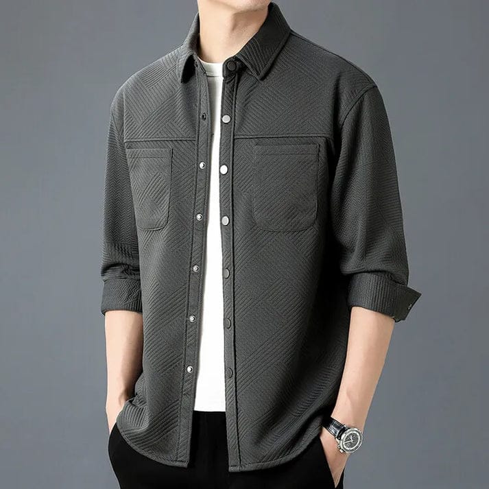 Modinzi men Shirts Dark Grey / S Men’s Quilted Snap-Button Overshirt – Textured Long Sleeve Shirt