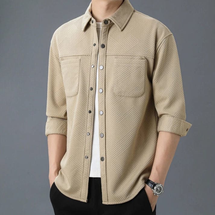 Modinzi men Shirts Khaki / S Men’s Quilted Snap-Button Overshirt – Textured Long Sleeve Shirt