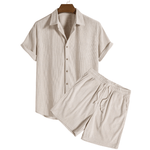 Modinzi mens set Beige / S Men’s Ribbed Short Sleeve Shirt and Shorts Set – Casual Outfit