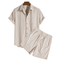 Modinzi mens set Beige / S Men’s Ribbed Short Sleeve Shirt and Shorts Set – Casual Outfit