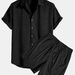 Modinzi mens set Black / S Men’s Ribbed Short Sleeve Shirt and Shorts Set – Casual Outfit