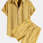 Modinzi mens set Yellow / S Men’s Ribbed Short Sleeve Shirt and Shorts Set – Casual Outfit