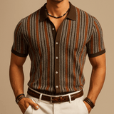 Modinzi mens shoes Brown / S Men’s Short Sleeve Button Shirt – Retro Pattern Knit Design