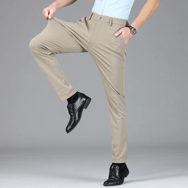 Modinzi Men Trousers Khaki / 32 Men’s Stretch Slim-Fit Trousers – Lightweight Business Casual Pants