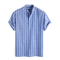Modinzi men Shirts Blue / M Men’s Striped Linen Short Sleeve Shirt – Casual Mandarin Collar Summer Top