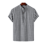 Modinzi men Shirts Grey / M Men’s Striped Linen Short Sleeve Shirt – Casual Mandarin Collar Summer Top