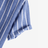 Modinzi men Shirts Men’s Striped Linen Short Sleeve Shirt – Casual Mandarin Collar Summer Top