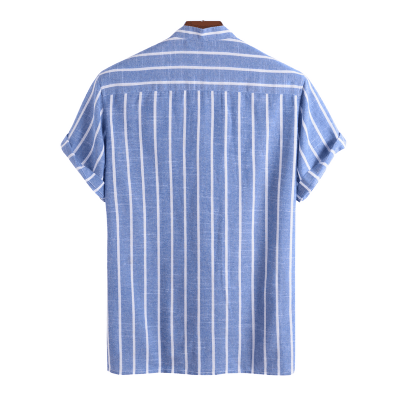 Modinzi men Shirts Men’s Striped Linen Short Sleeve Shirt – Casual Mandarin Collar Summer Top