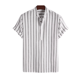 Modinzi men Shirts white / M Men’s Striped Linen Short Sleeve Shirt – Casual Mandarin Collar Summer Top