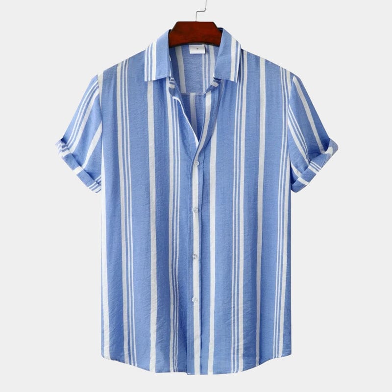 Modinzi mens Shirts Blue / S Men’s Striped Short Sleeve Button Shirt – Lightweight Casual Summer Top