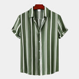 Modinzi mens Shirts Green / S Men’s Striped Short Sleeve Button Shirt – Lightweight Casual Summer Top