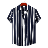 Modinzi mens Shirts Navy / S Men’s Striped Short Sleeve Button Shirt – Lightweight Casual Summer Top