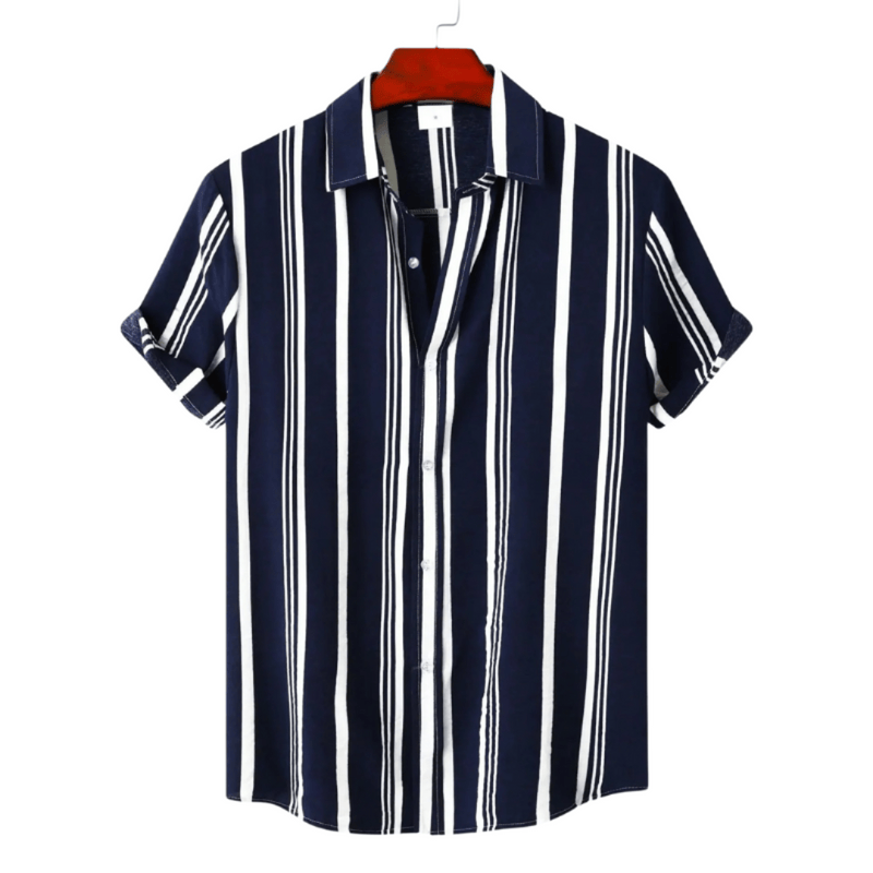 Modinzi mens Shirts Navy / S Men’s Striped Short Sleeve Button Shirt – Lightweight Casual Summer Top
