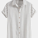 Modinzi mens set Men’s Striped Short Sleeve Shirt and Linen Pants Set – Relaxed Summer Outfit
