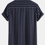 Modinzi mens set Men’s Striped Short Sleeve Shirt and Linen Pants Set – Relaxed Summer Outfit