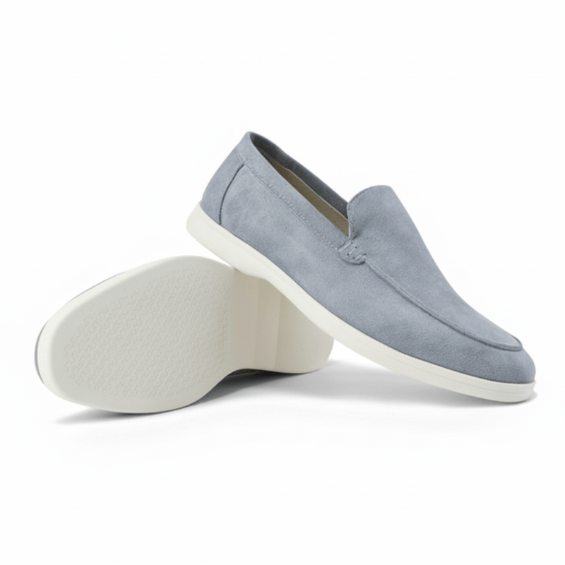 Modinzi mens shoes light blue / 6 Men’s Suede Slip-On Loafers – Lightweight Casual Driving Shoes with White Sole