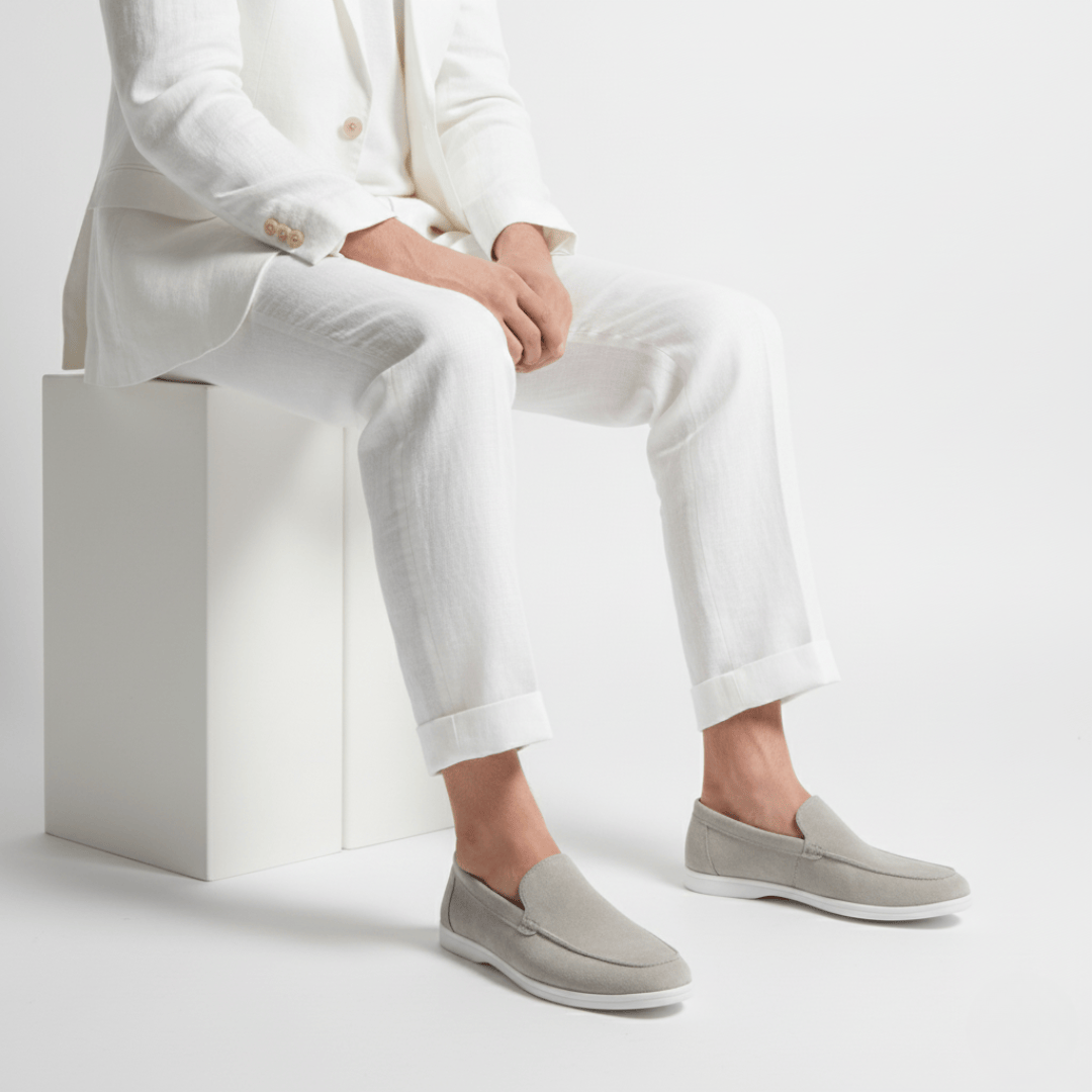 Modinzi mens shoes Men’s Suede Slip-On Loafers – Lightweight Casual Driving Shoes with White Sole