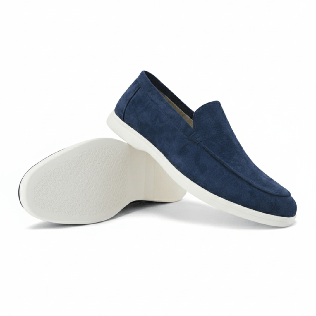 Modinzi mens shoes Navy / 6 Men’s Suede Slip-On Loafers – Lightweight Casual Driving Shoes with White Sole