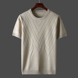 Modinzi mens Shirts Beige / S Men’s Textured Knit Short Sleeve Top – Lightweight Crew Neck Pullover