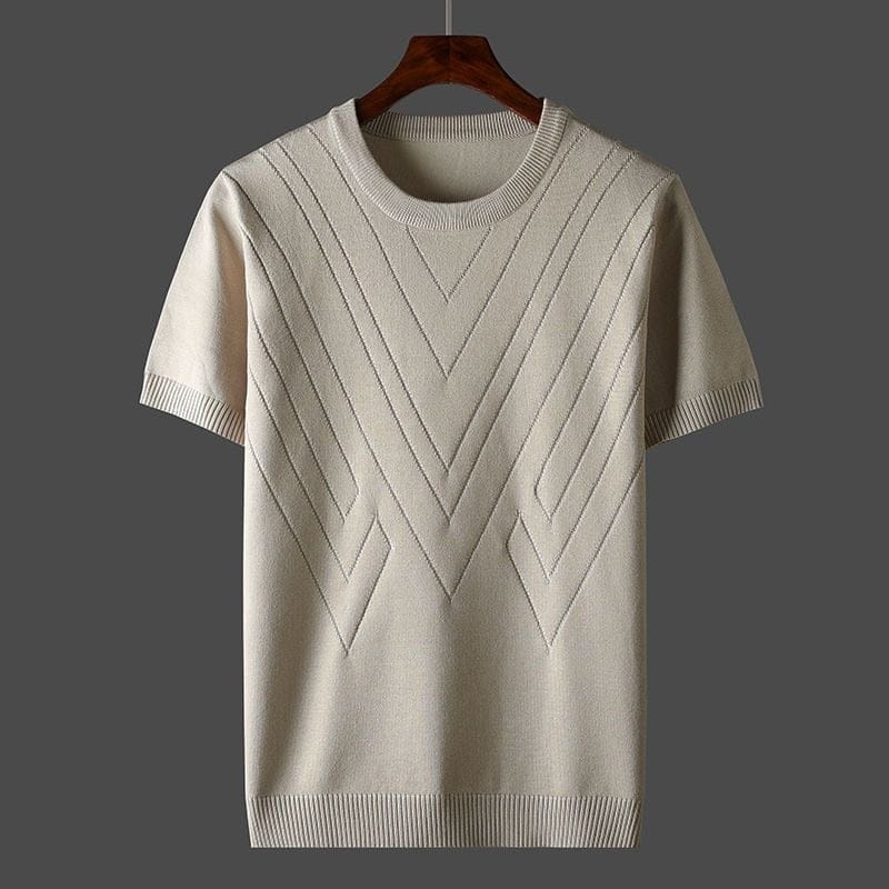 Modinzi mens Shirts Beige / S Men’s Textured Knit Short Sleeve Top – Lightweight Crew Neck Pullover
