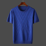 Modinzi mens Shirts Dark Blue / S Men’s Textured Knit Short Sleeve Top – Lightweight Crew Neck Pullover