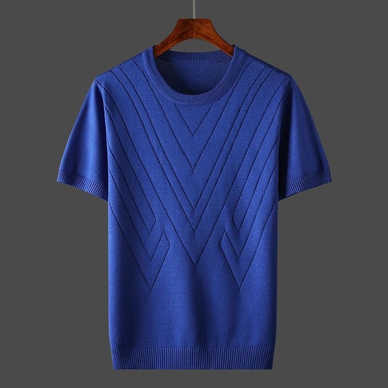 Modinzi mens Shirts Dark Blue / S Men’s Textured Knit Short Sleeve Top – Lightweight Crew Neck Pullover