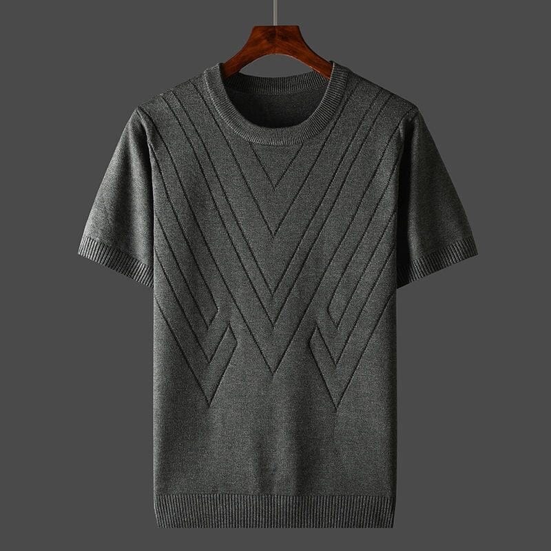Modinzi mens Shirts Grey / S Men’s Textured Knit Short Sleeve Top – Lightweight Crew Neck Pullover