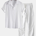 Modinzi mens set White / S Men’s Textured Short Sleeve Shirt and Drawstring Pants Set – Casual Outfit
