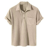 Modinzi mens Shirts Beige / S Men’s Textured Short Sleeve Shirt – Lightweight Summer Casual Top