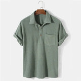 Modinzi mens Shirts Green / S Men’s Textured Short Sleeve Shirt – Lightweight Summer Casual Top
