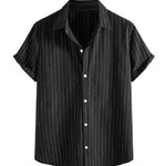 Modinzi mens Shirts black / S Men’s Vertical Stripe Short Sleeve Button Shirt – Casual Lightweight Summer Top