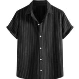 Modinzi mens Shirts black / S Men’s Vertical Stripe Short Sleeve Button Shirt – Casual Lightweight Summer Top