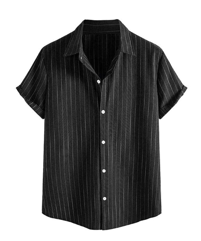 Modinzi mens Shirts black / S Men’s Vertical Stripe Short Sleeve Button Shirt – Casual Lightweight Summer Top
