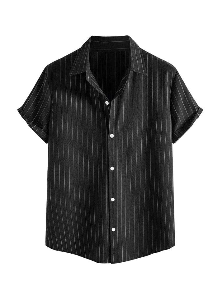 Modinzi mens Shirts black / S Men’s Vertical Stripe Short Sleeve Button Shirt – Casual Lightweight Summer Top
