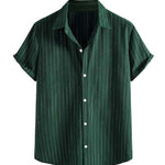 Modinzi mens Shirts Green / S Men’s Vertical Stripe Short Sleeve Button Shirt – Casual Lightweight Summer Top
