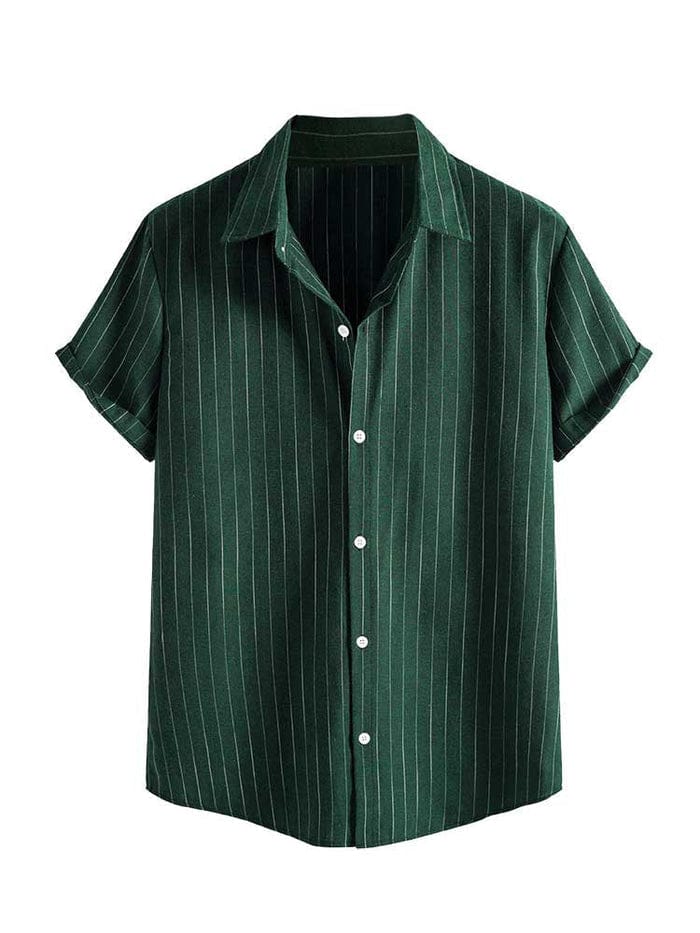 Modinzi mens Shirts Green / S Men’s Vertical Stripe Short Sleeve Button Shirt – Casual Lightweight Summer Top