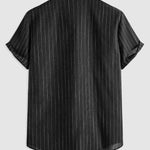 Modinzi mens Shirts Men’s Vertical Stripe Short Sleeve Button Shirt – Casual Lightweight Summer Top