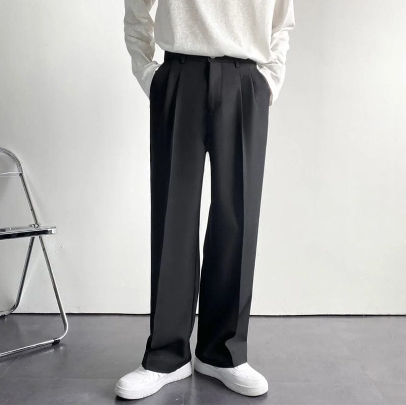 Modinzi Mens Trousers black / S Men’s Wide-Leg Pleated Trousers – Modern Relaxed Fit Dress Pants