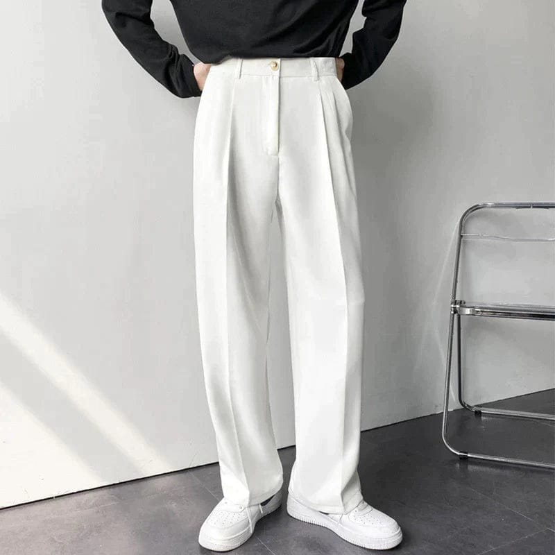 Modinzi Mens Trousers White / S Men’s Wide-Leg Pleated Trousers – Modern Relaxed Fit Dress Pants