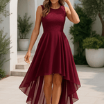 Modinzi Deep Red / 6 Midnight Waltz – Lace Bodice High-Low Dress