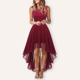 Modinzi Wine Red / 6 Midnight Waltz – Lace Bodice High-Low Dress