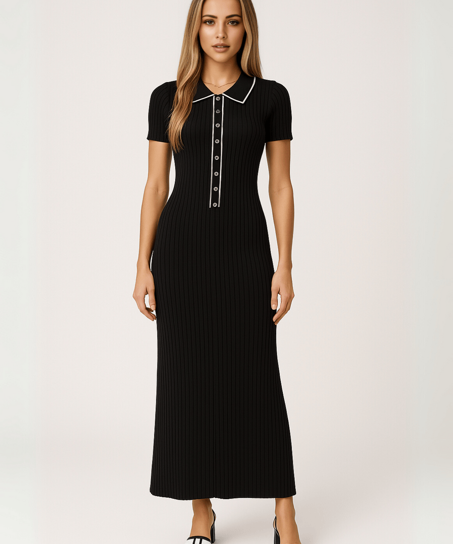 Modinzi black / 6 (XS) Monaco Line – Ribbed Polo Maxi Dress