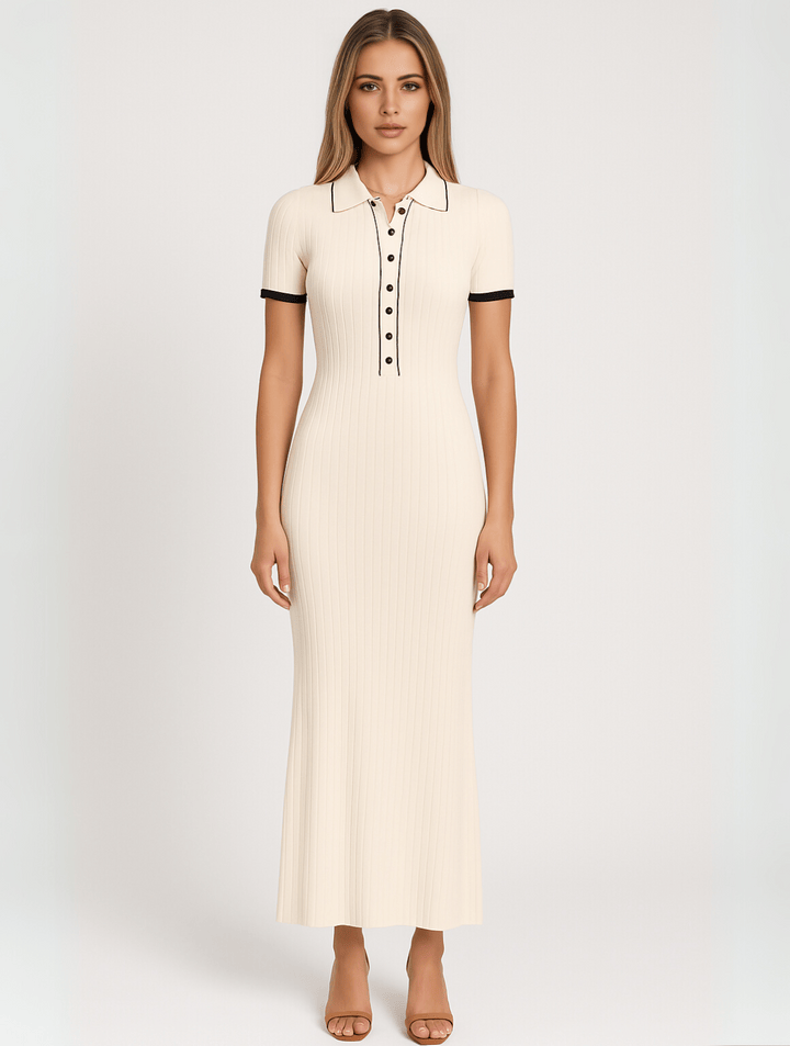 Modinzi white / 6 (XS) Monaco Line – Ribbed Polo Maxi Dress