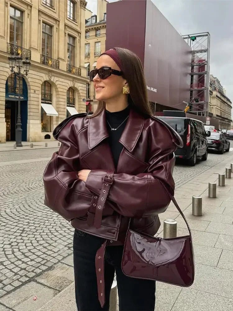 Modinzi Burgundy / 6 (XS) Monarch Frame – Oversized Leather Jacket