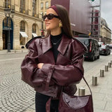 Modinzi Burgundy / 6 (XS) Monarch Frame – Oversized Leather Jacket