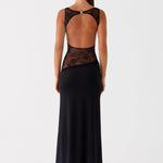Modinzi Noir Mystique – Lace Panel Maxi Dress