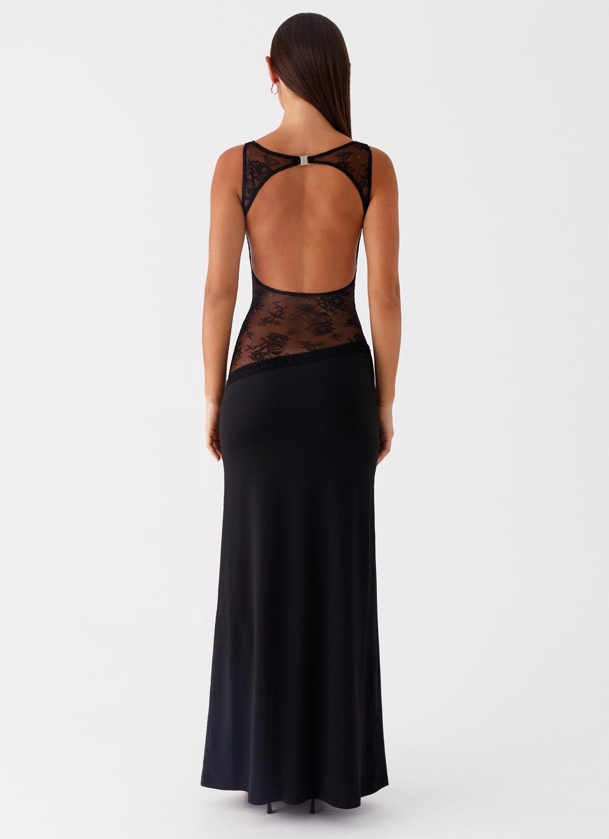 Modinzi Noir Mystique – Lace Panel Maxi Dress