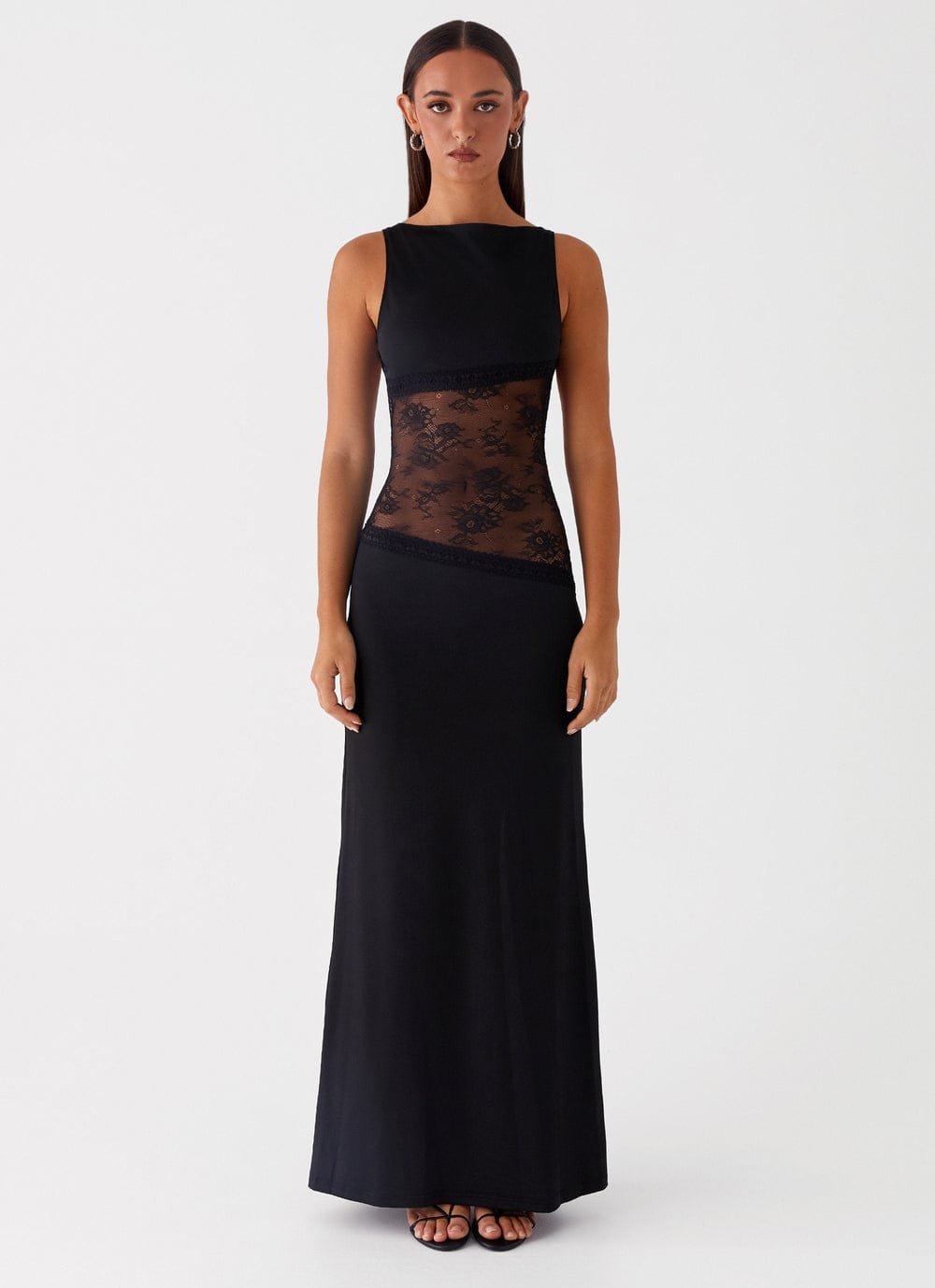 Modinzi Noir Mystique – Lace Panel Maxi Dress