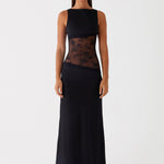 Modinzi Noir Mystique – Lace Panel Maxi Dress